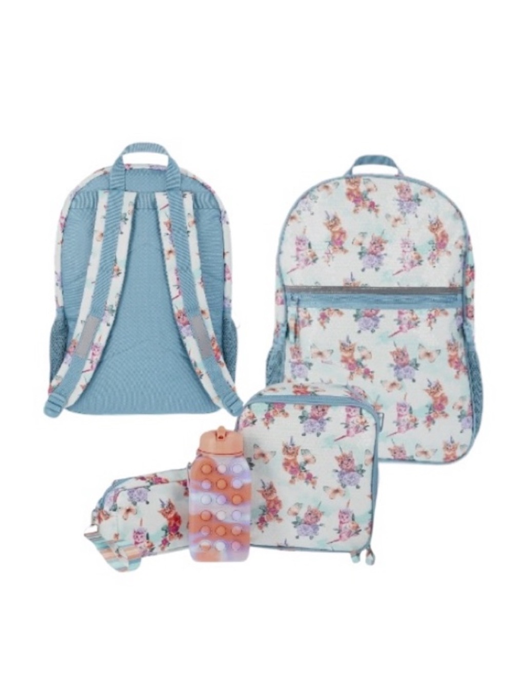 Sequin Caticorn Dreams 17” Backpack, Lunch Bag, Pencil Case And Water Bottle